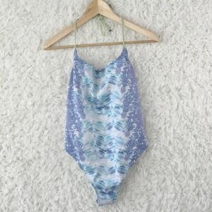 Victorias Secret Blue Pineapple Halter One Piece Swimsuit Large Coastal Tropical